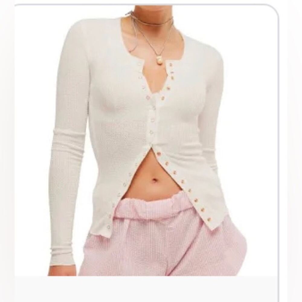 NWT Free People Going Places Cardi ivory XS waffle knit full snap top lounging